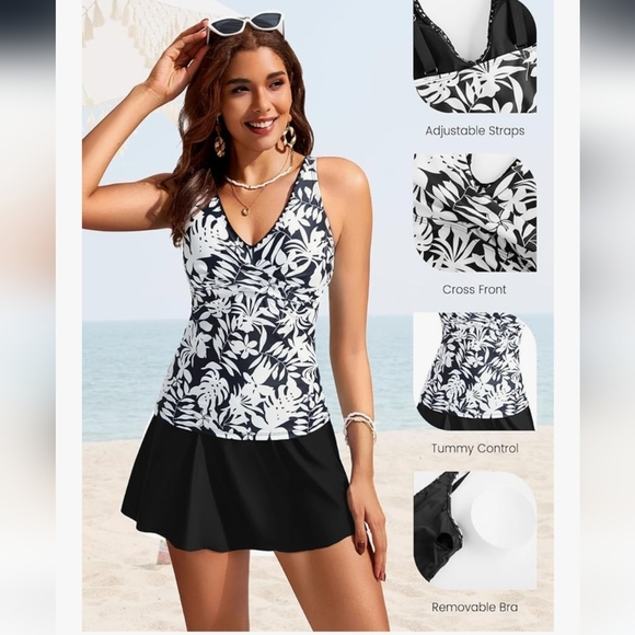 Black and White Tankini Top - Picture 1 of 7